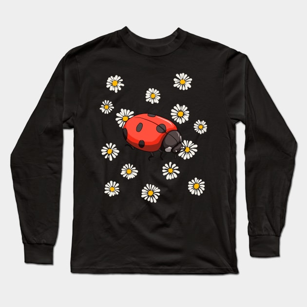 Ladybug Chamomile Marguerites Retro Daisies Flower Gardeners Long Sleeve T-Shirt by Ai Wanderer